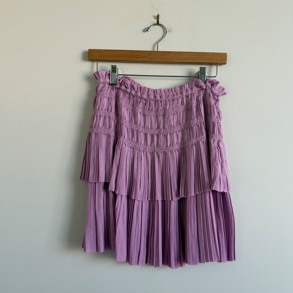Current Air Smocked Tiered Satin Mini Skirt‎ Size Small - Picture 2 of 9